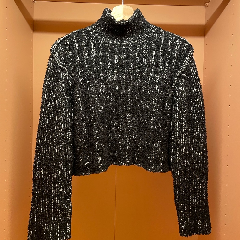Black and White Knit Turtleneck Sweater